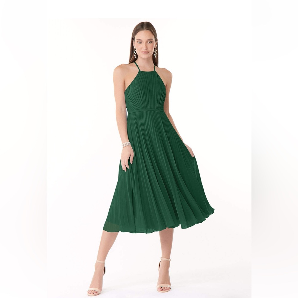 NWT Azazie x Kendall+Kylie Dasha Dress. Size A12. Color Pine (#84). Unaltered.
